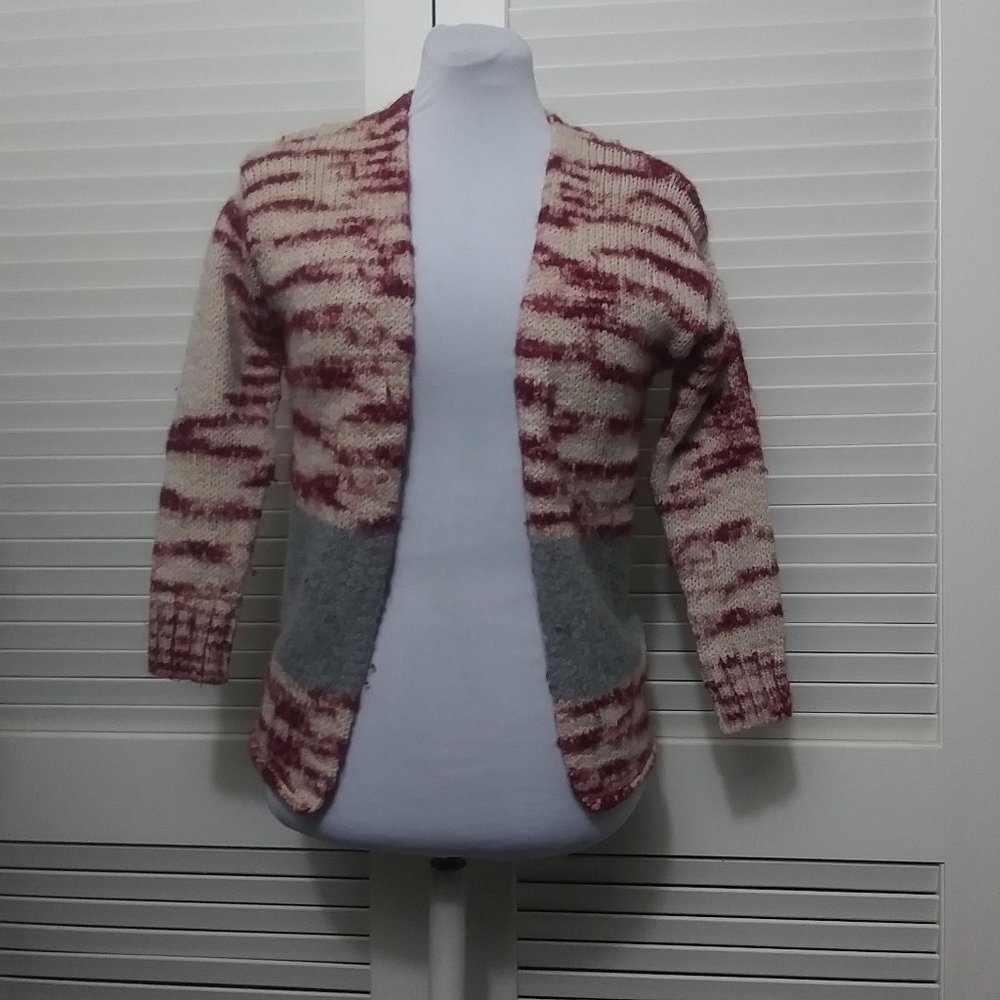 Treasure & Bond Wool Maroon Grey‎ Stripe Boho Cardigan